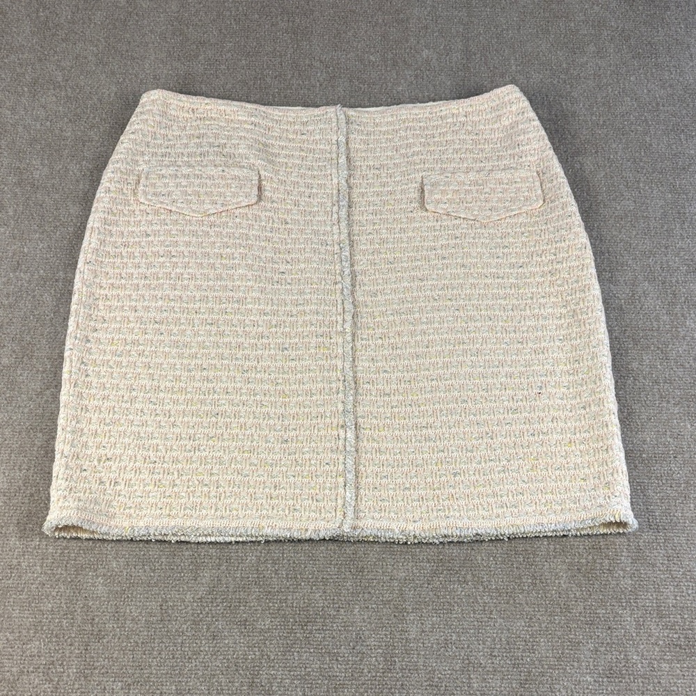 St. John Women's‎ Pink Textured Fringe Accents Faux Pockets Pencil Skirt Size 12